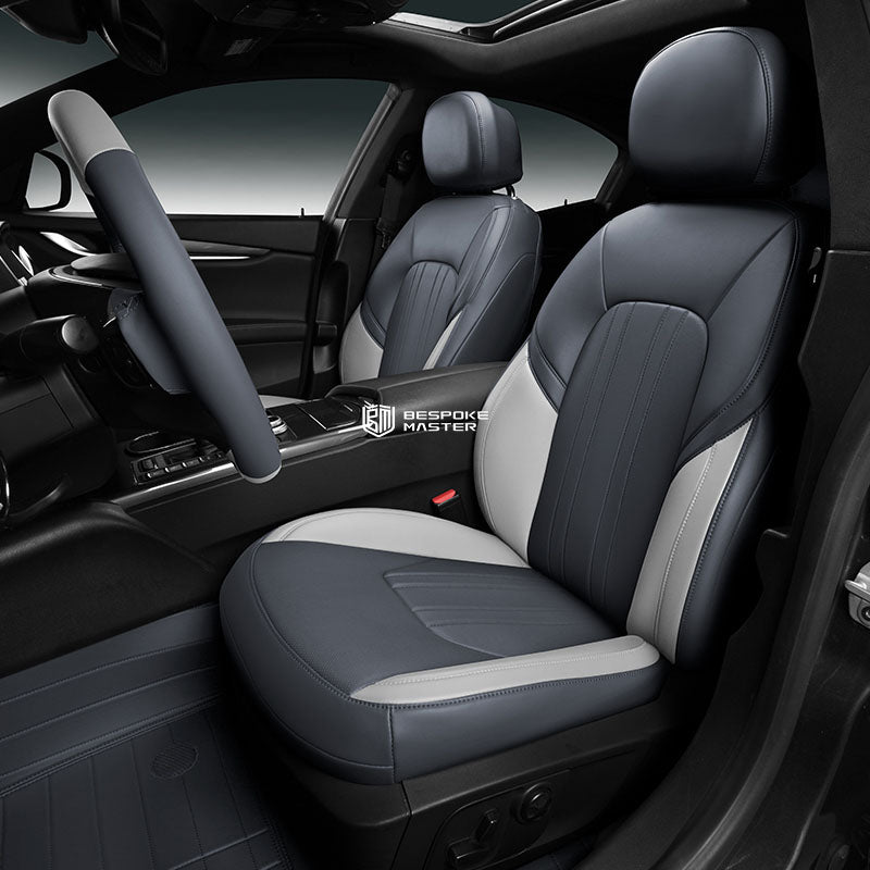 gray and white nappa leather car seat cover for maserati