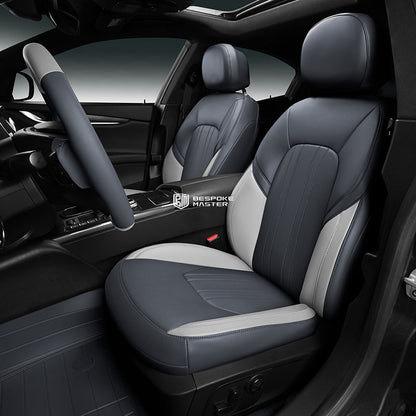 gray and white nappa leather car seat cover for maserati