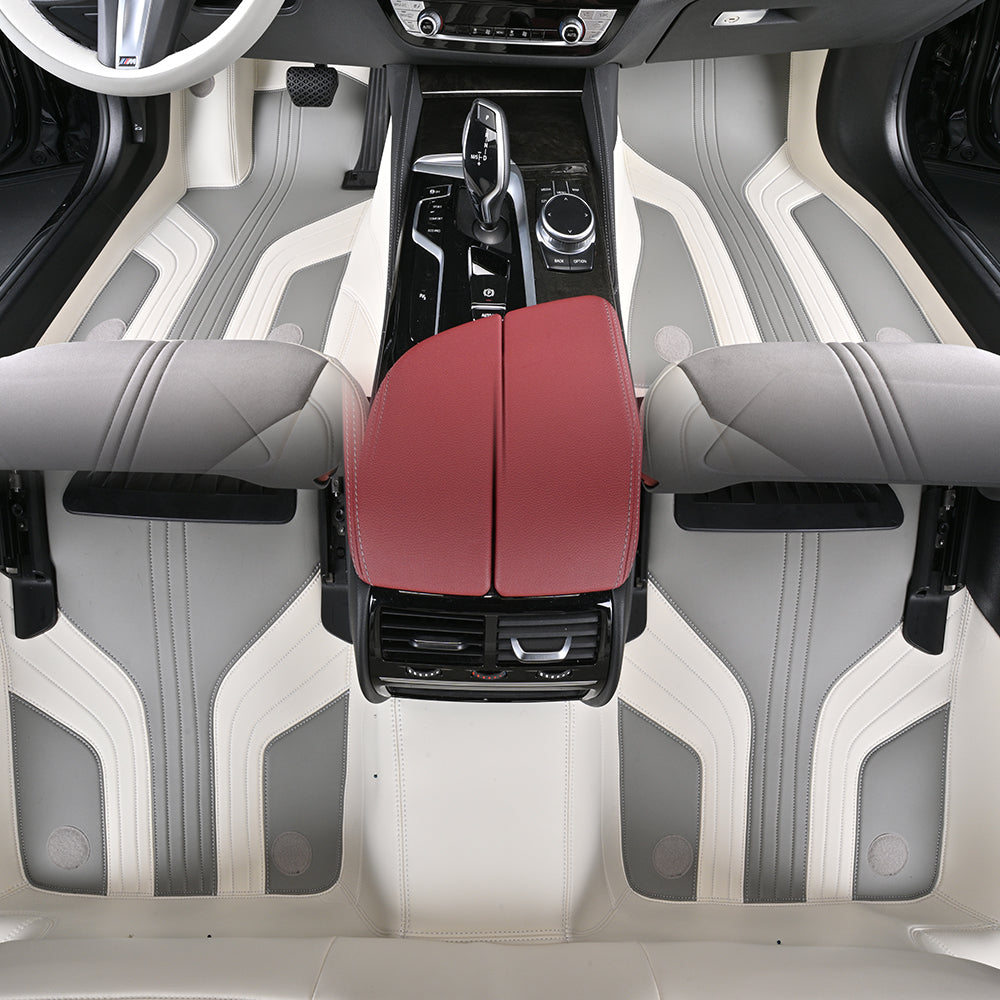 gray and white nappa leather with embroidery car floor mat for bmw