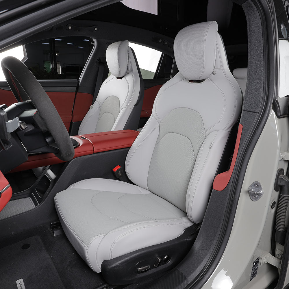 gray nappa leather and mmottled fabric seat cover for xiaomi su7