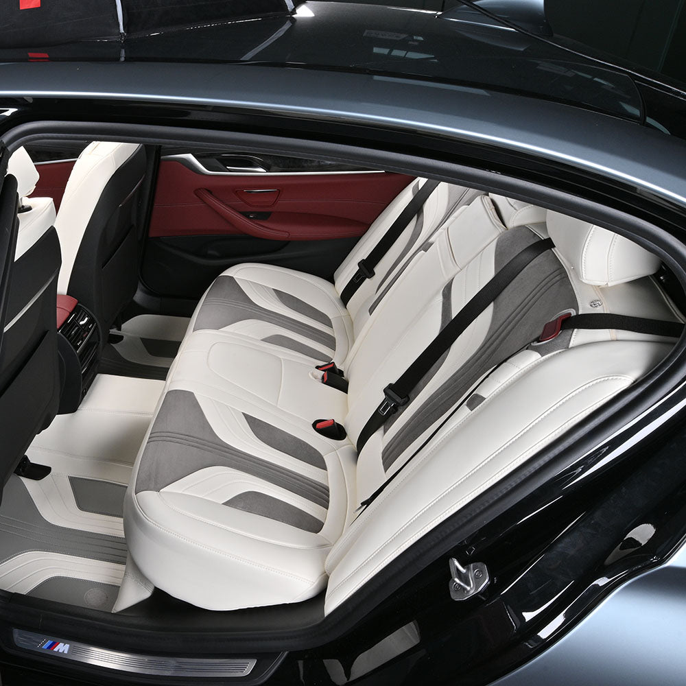 gray velvet suede fabric white nappa leather rear car seat cover for bmw