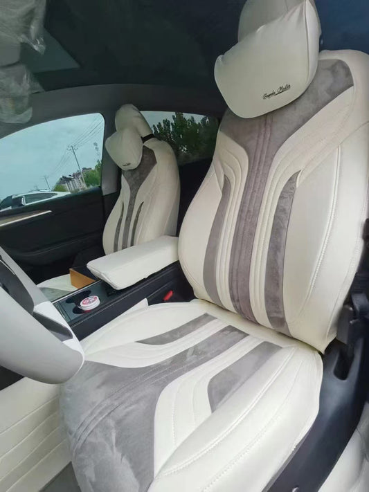 gray velvet suede front car seat cover for tesla