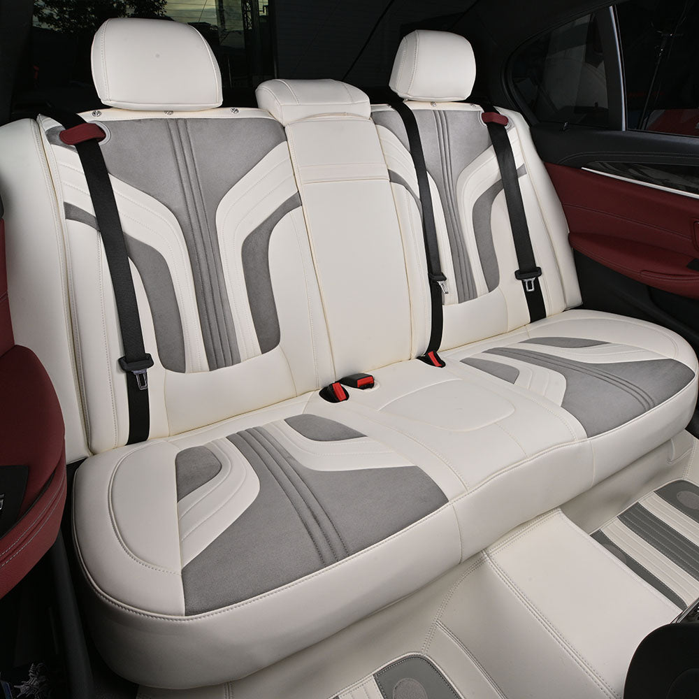 gray velvet suede white nappa leather rear car seat cover for bmw