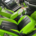 green leather with black diamond stitching car seat cover