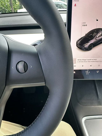 hand-sewn black leather steering wheel cover for tesla 
