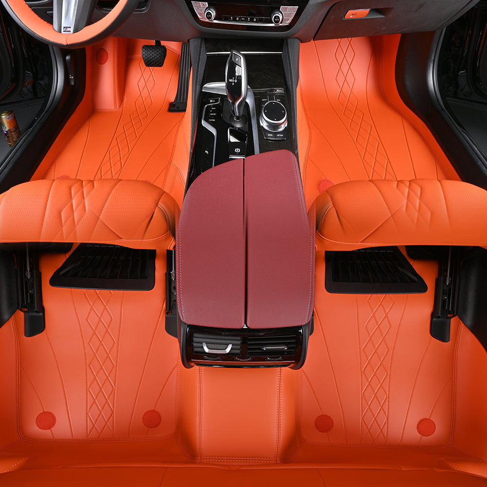 hermès orange leather with diamond stitching car floor mat car mat for bmw