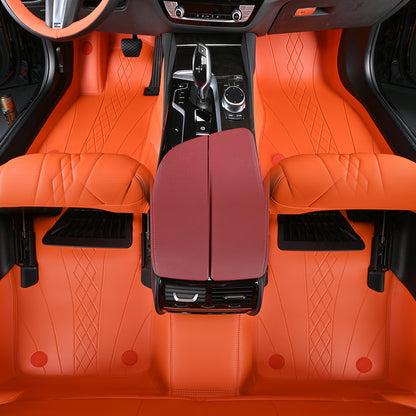 hermès orange leather with diamond stitching car floor mat car mat for bmw