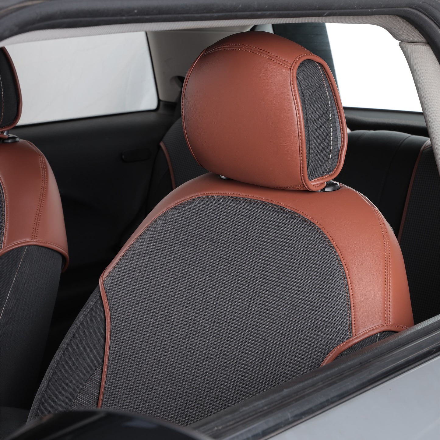 houndstooth fabric nappa leather half coverage seat cushion for bmw