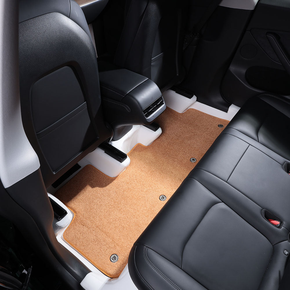 yellow carpet and leather rear car floor mat for tesla