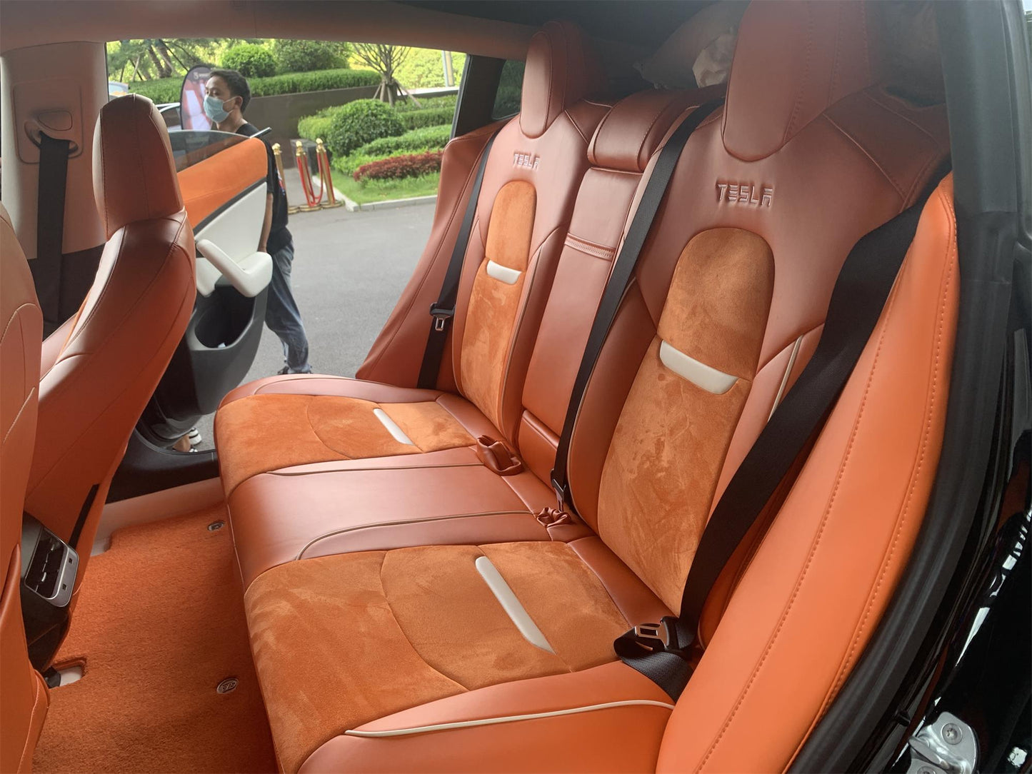 leather rear seat cover and suede for tesla