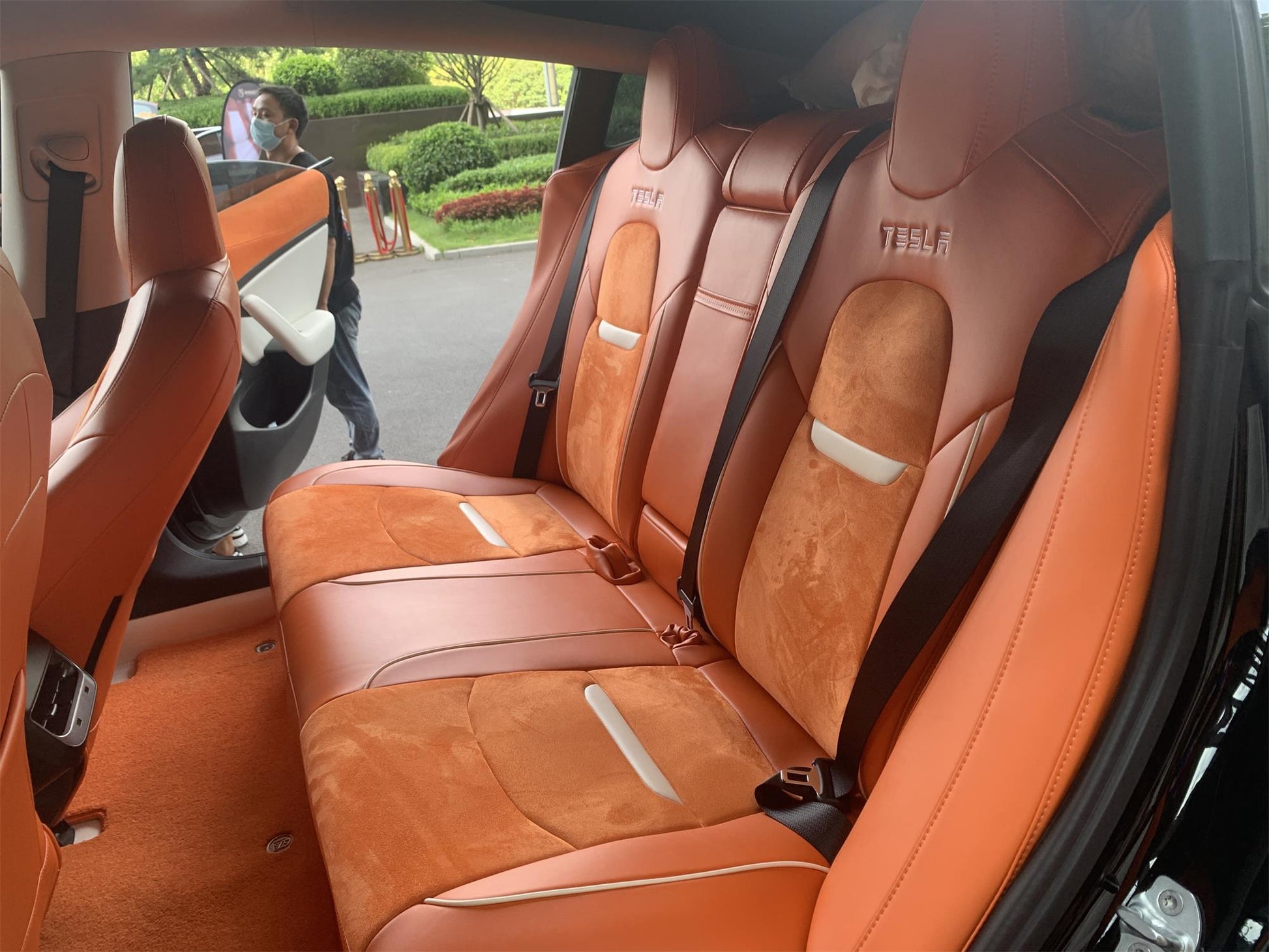 leather rear seat cover and suede for tesla