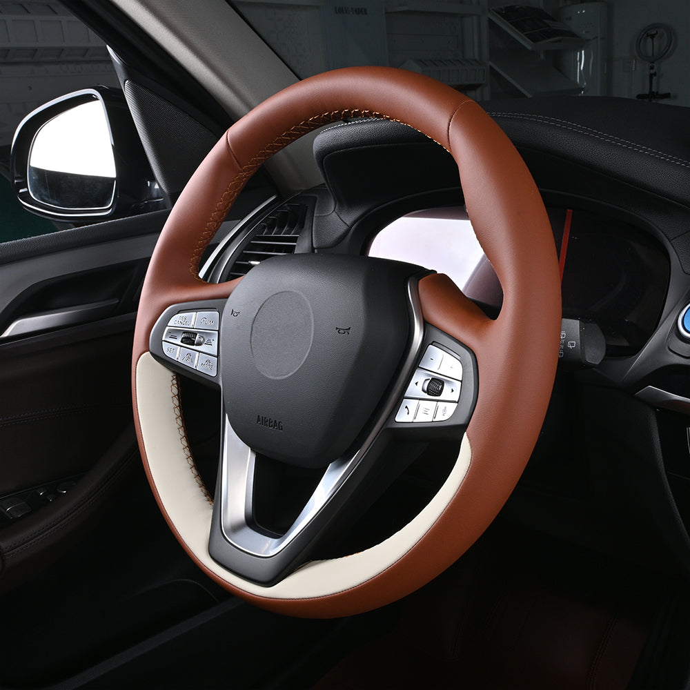 nappa leather custom hand-stitched steering wheel cover for bmw
