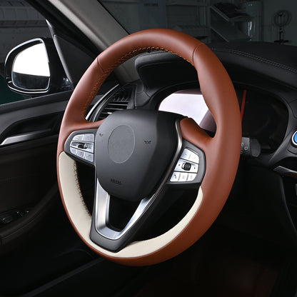 nappa leather custom hand-stitched steering wheel cover for bmw