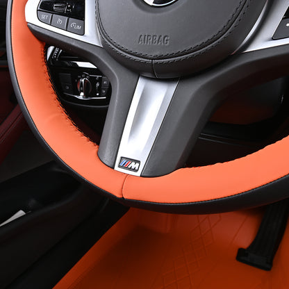 orange and black nappa leather car steering wheel cover for bmw