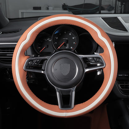 orange and white leather steering wheel cover for porsche