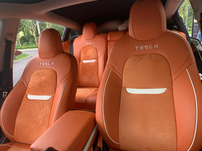orange leather car interior seat cover for tesla