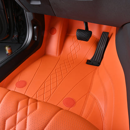 orange leather front car floor mat for bmw