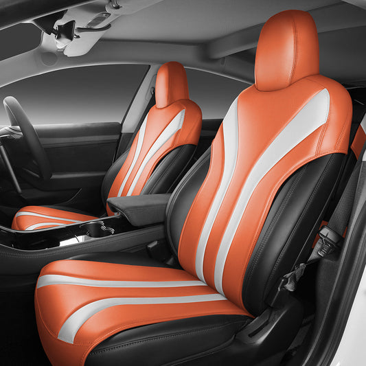 orange and white leather half coverage car seat cover