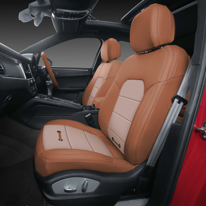 orange nappa leather and beige fabric seat cover for porsche
