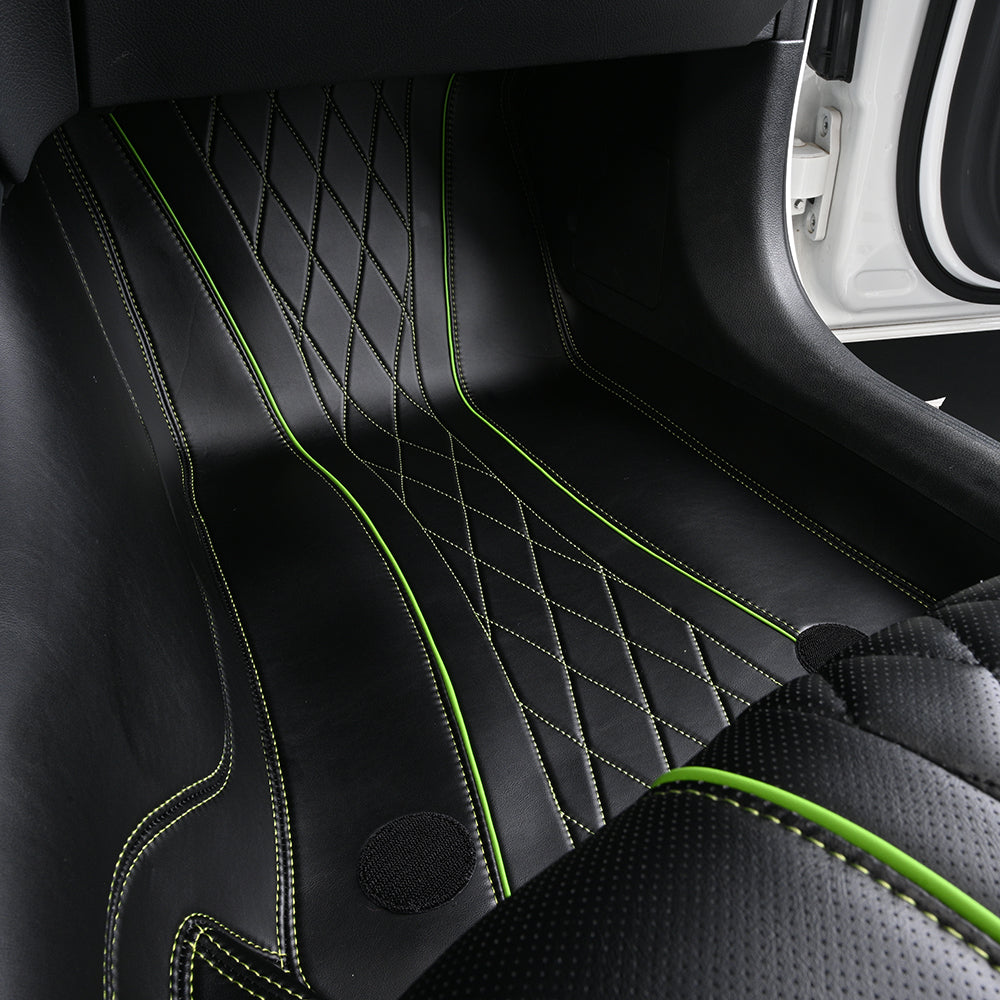 passenger black nappa leather with green piping car floor mat car mat