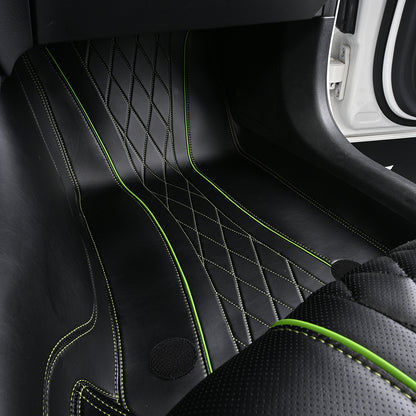passenger black nappa leather with green piping car floor mat car mat