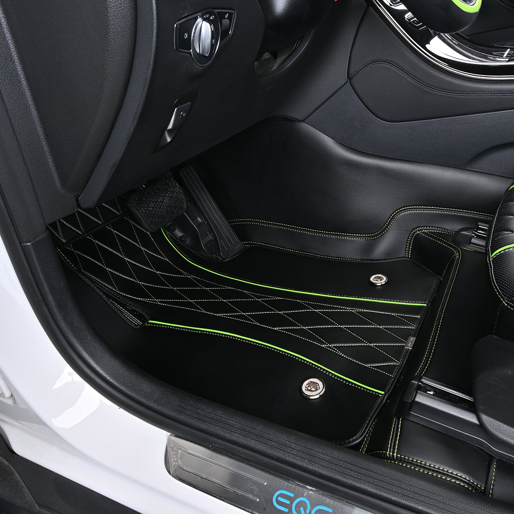 passenger black nappa leather with green piping front car floor mat car mat
