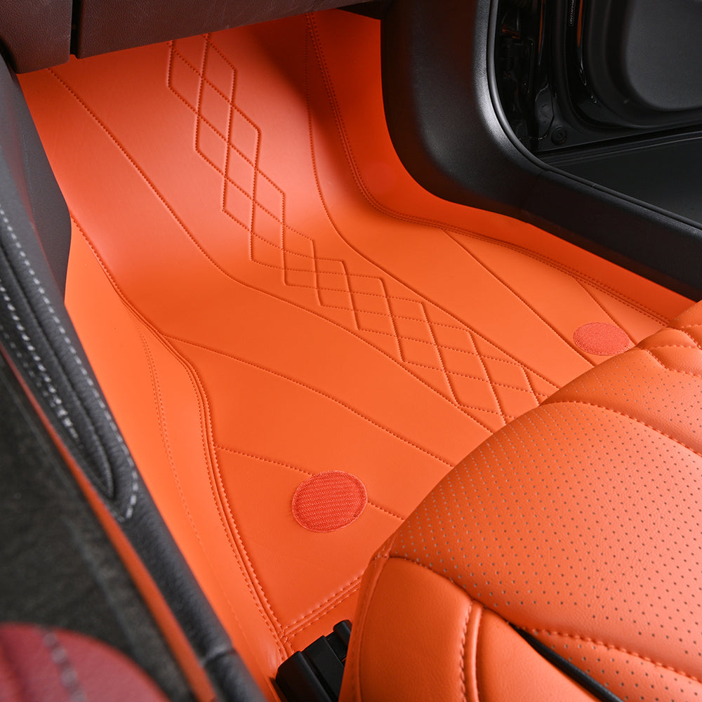 passenger car floor mat with orange leather