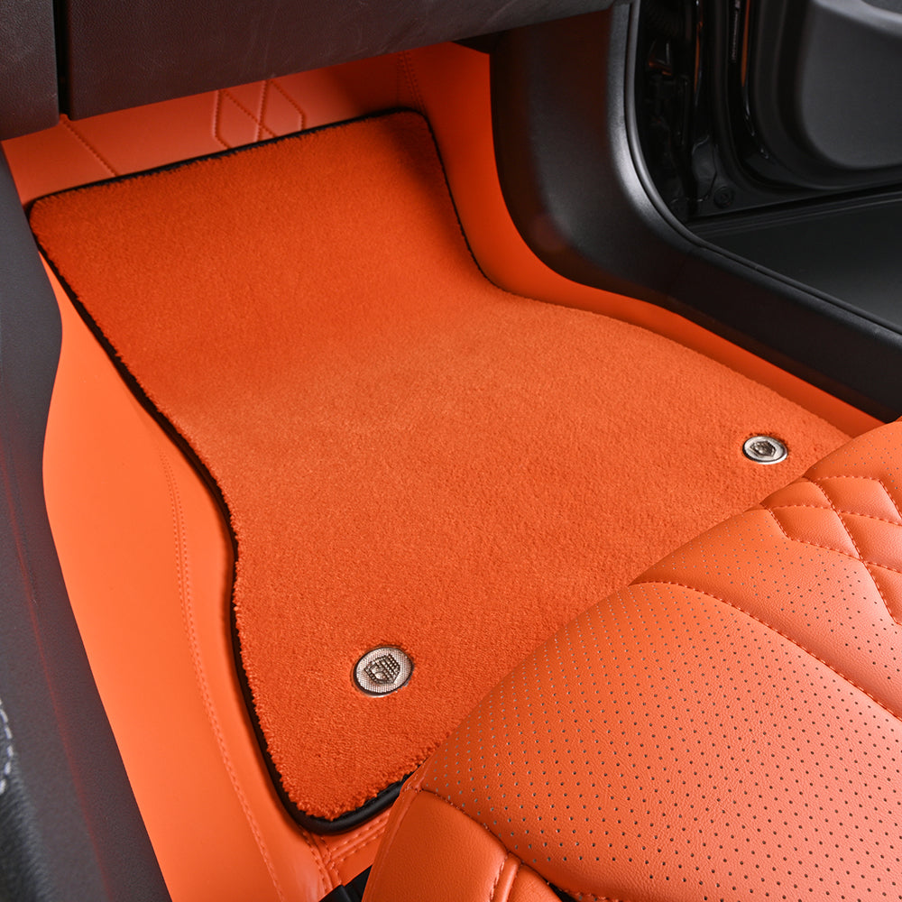 passenger double layer car floor mat with Hermès orange leather and fiber