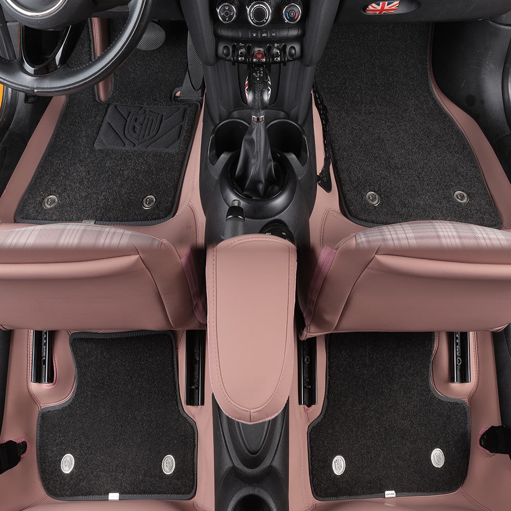pink leather and black nylon carpet double car floor mat for bmw