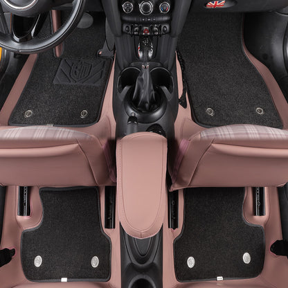pink leather and black nylon carpet double car floor mat for bmw