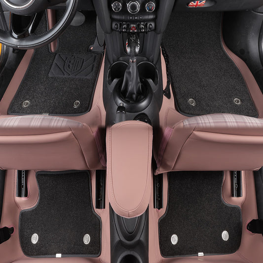pink leather and black nylon carpet double car floor mat for bmw