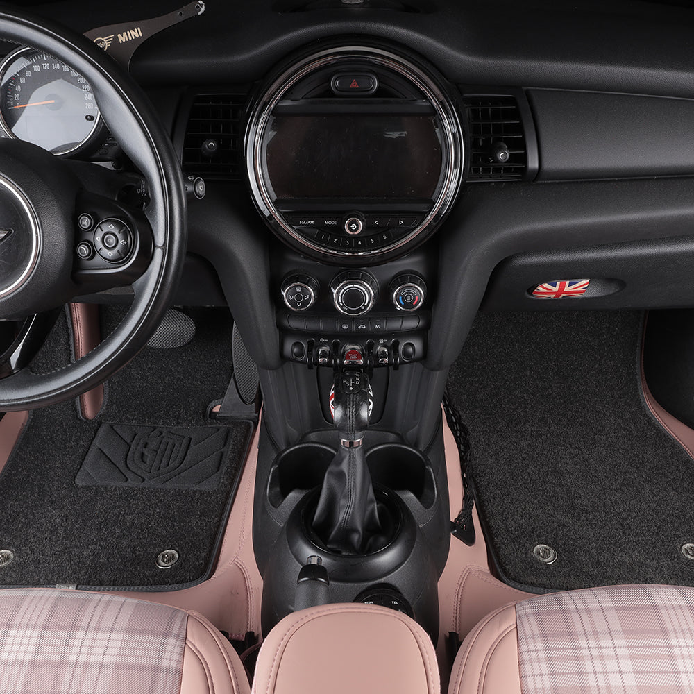 pink leather and black nylon carpet double front car floor mat for bmw