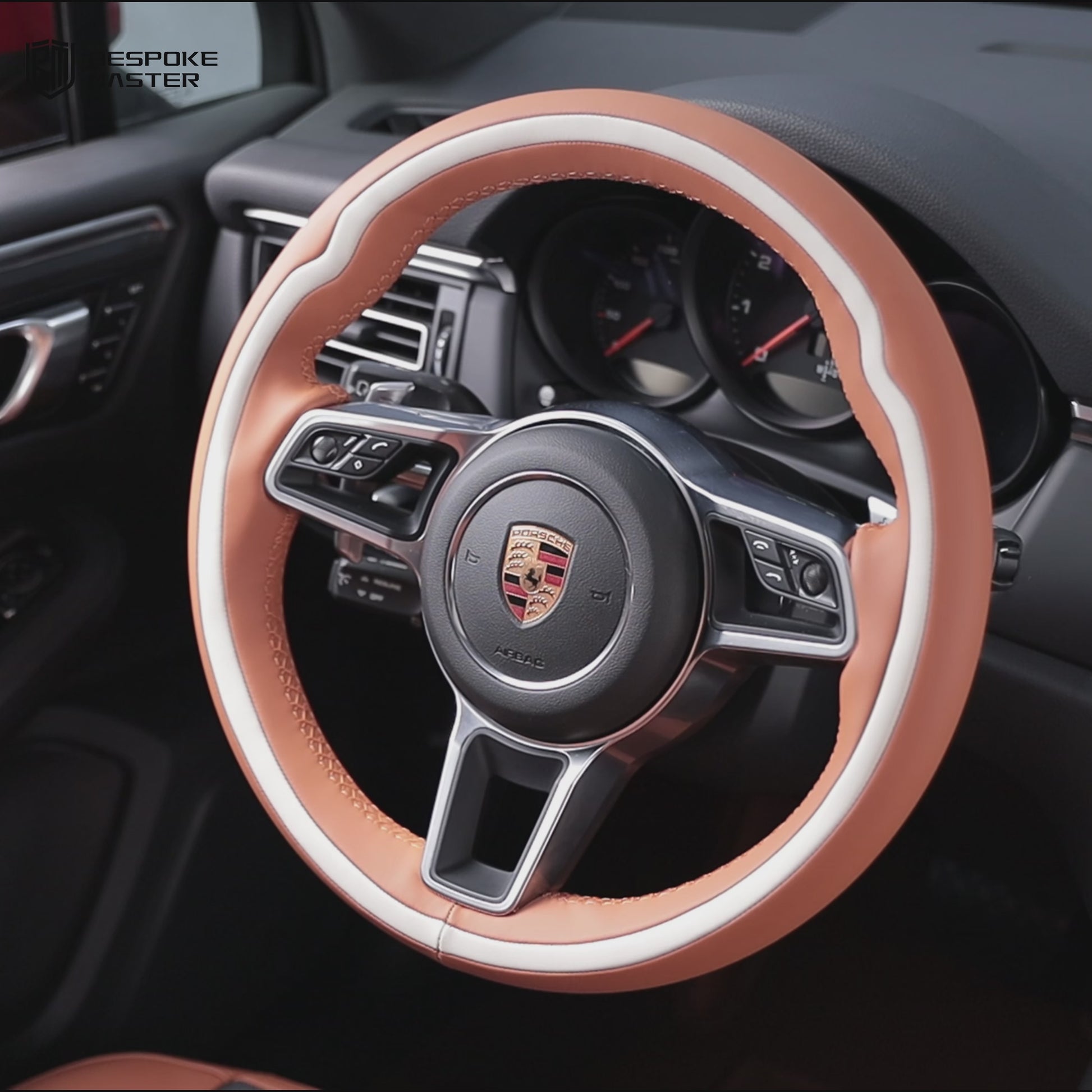 brown and white steering wheel cover for porsche