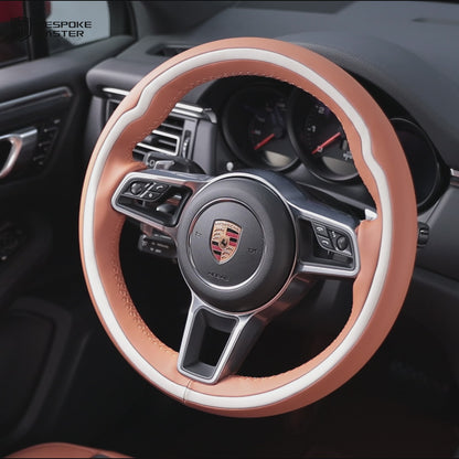 brown and white steering wheel cover for porsche