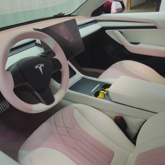 pink and white car seat cover for audi q3