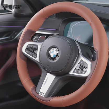 brown and coffee leather steering wheel cover for bmw