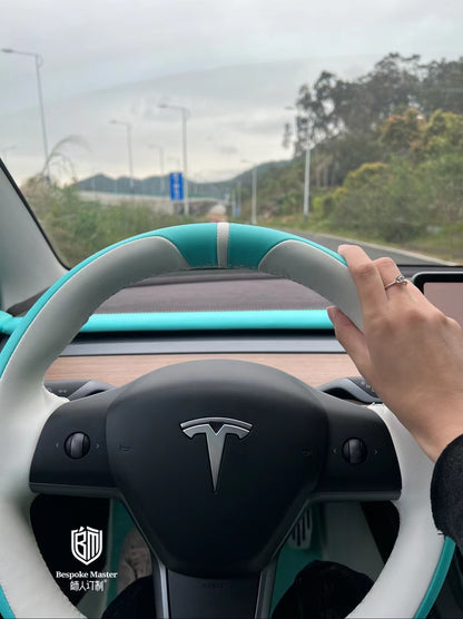 real photo of tiffany blue leather steering wheel cover