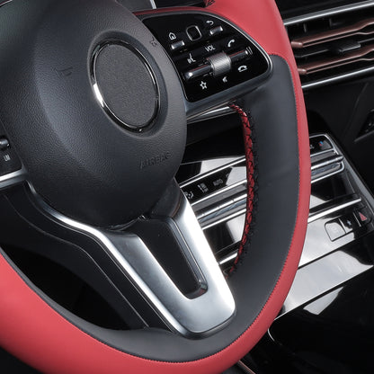 red and black nappa leather hand-stitched steering wheel cover for mercedes-benz
