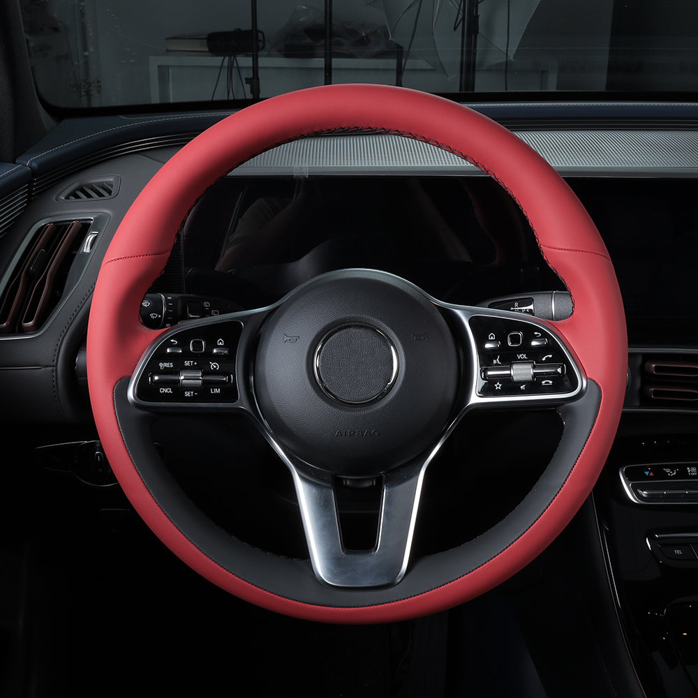 red and black nappa leather steering wheel cover for mercedes-benz