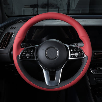 red and black nappa leather steering wheel cover for mercedes-benz
