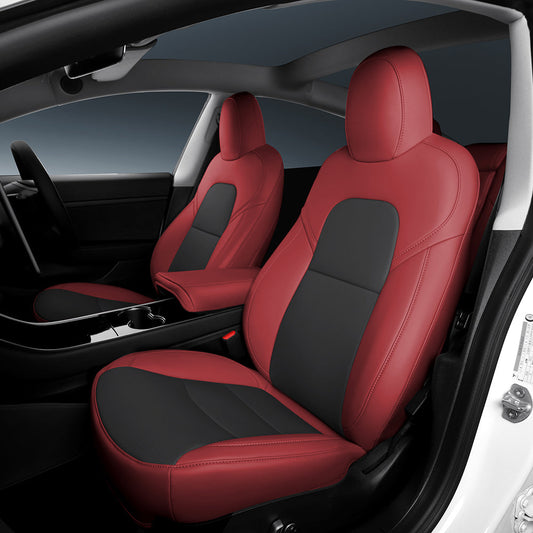 red and black two-tone seat cover for tesla