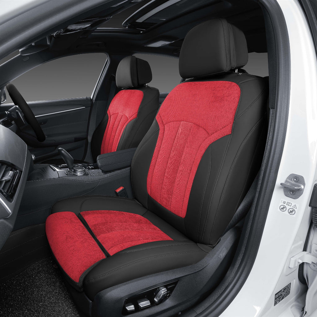 red cotton linen and black leather car seat cover for bmw