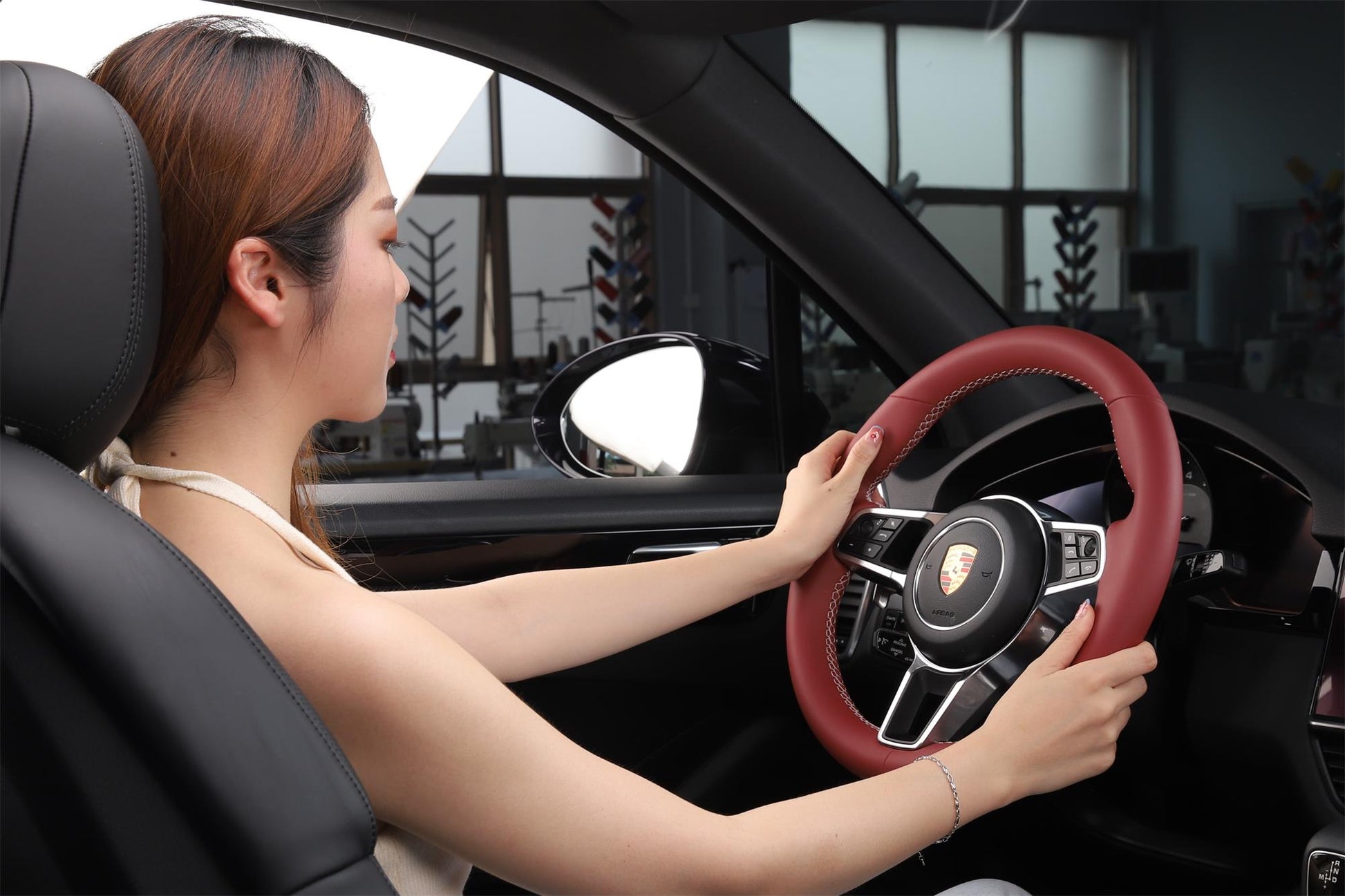 red leather steering wheel cover for porsche
