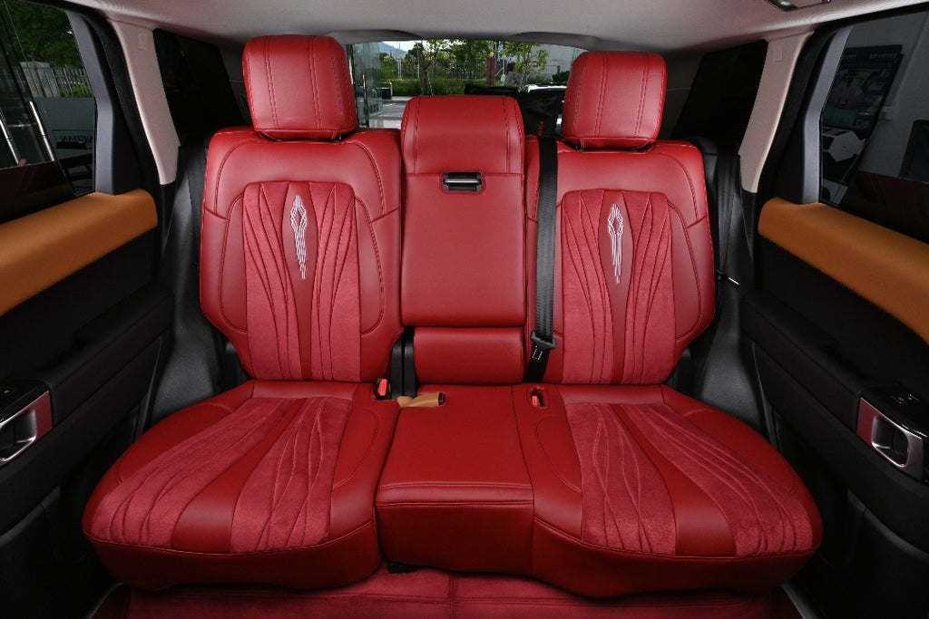 red nappa leather and velvet suede embroidery car seat cover for land rover