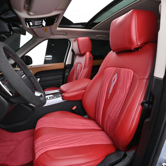 red nappa leather velvet suede with embroidery car seat cover for land rover