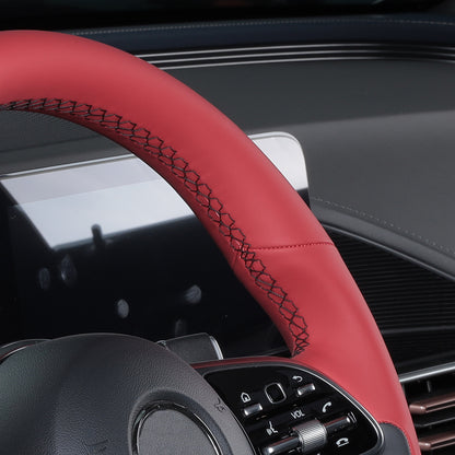 red nappa leather with black stitching steering wheel cover for mercedes-benz