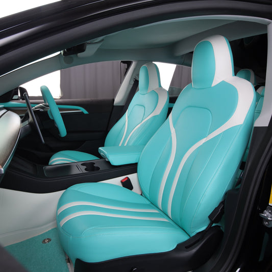 tiffany blue leather front seat cover for tesla