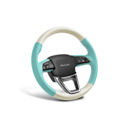 tiffany blue leather hand-stitched steering wheel cover for tesla
