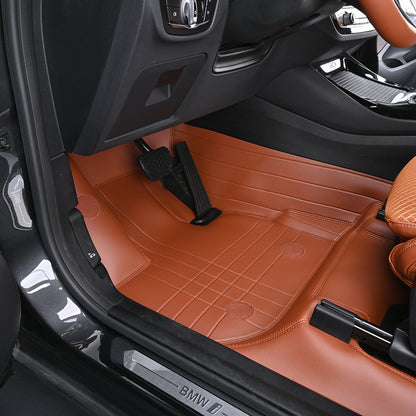 waterproof bottom layer brown nappa leather with embroidery car floor mat