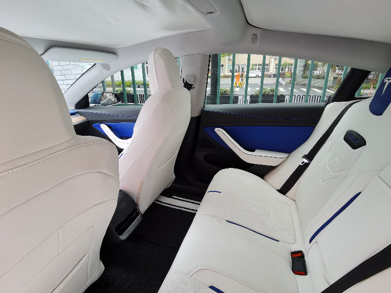 white and blue nappa leather for tesla model y